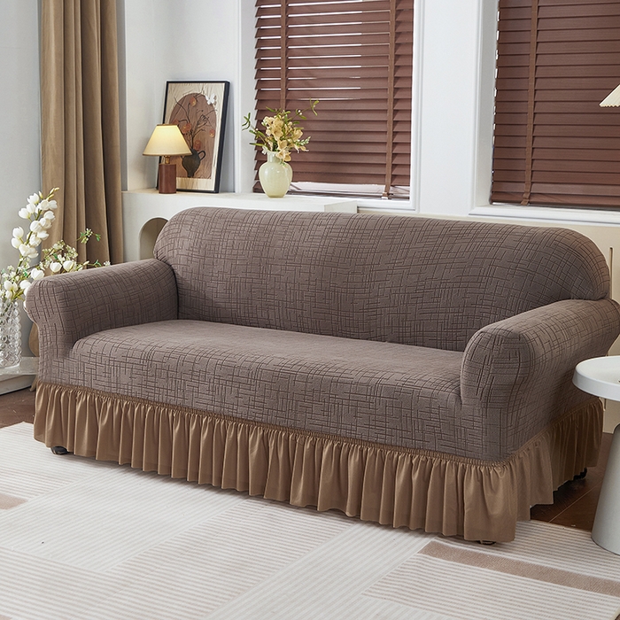 （总）飞翔家纺沙发套 2026新款素格纹裙摆沙发套