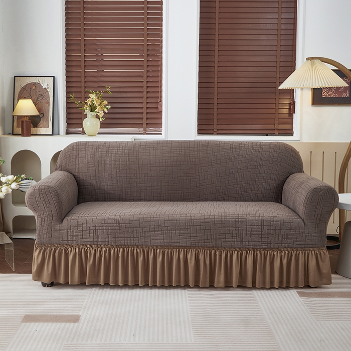 91家纺网 家纺一手货源 找家纺 （总）飞翔家纺沙发套 2026新款素格纹裙摆沙发套