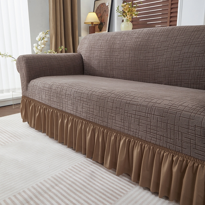 91家纺网 家纺一手货源 找家纺 （总）飞翔家纺沙发套 2026新款素格纹裙摆沙发套