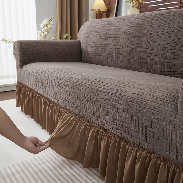 91家纺网 家纺一手货源 找家纺 （总）飞翔家纺沙发套 2026新款素格纹裙摆沙发套