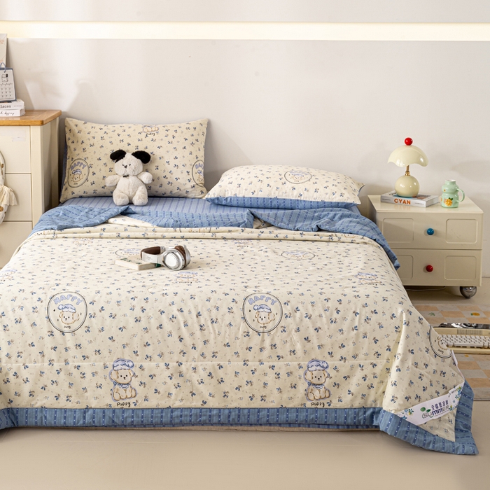 91家纺网 家纺一手货源 找家纺 红日子纺织品 2026新款里外全棉纯棉印花夏被夏凉被空调被 玲语小狗