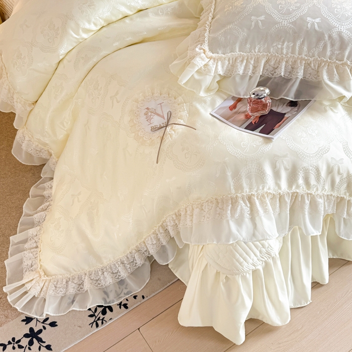 91家纺网 家纺一手货源 找家纺 （总）大麦家纺 2026新款法式花边天丝床盖四件套