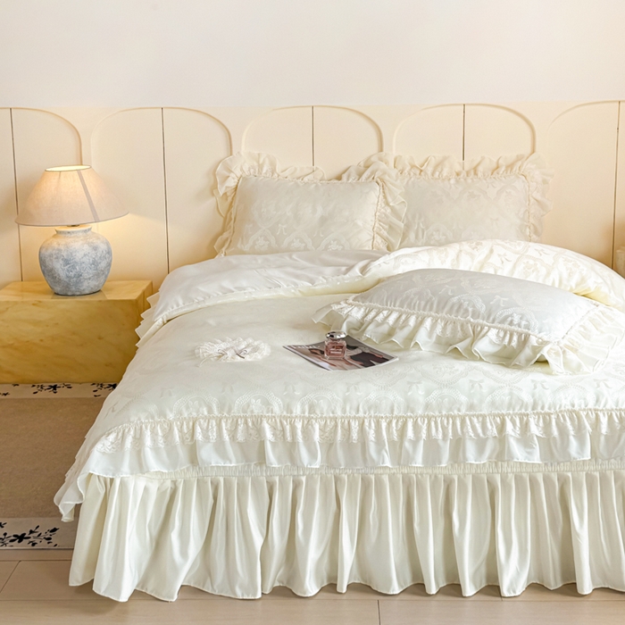 91家纺网 家纺一手货源 找家纺 （总）大麦家纺 2026新款法式花边天丝床盖四件套