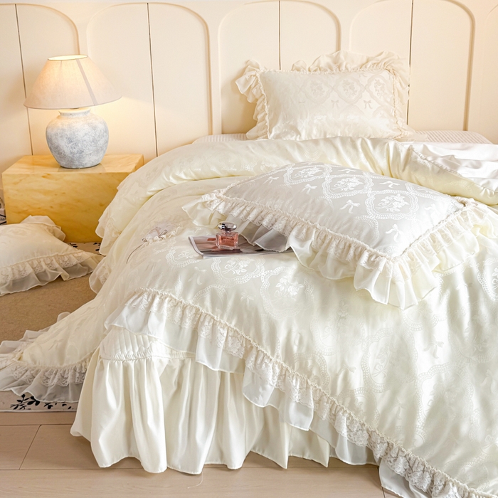 91家纺网 家纺一手货源 找家纺 （总）大麦家纺 2026新款法式花边天丝床盖四件套