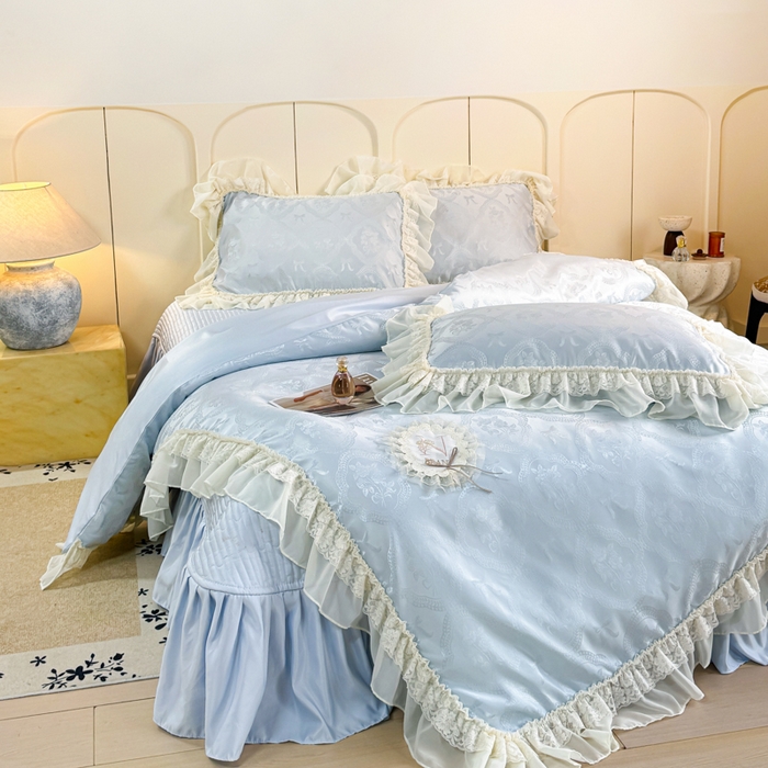 91家纺网 家纺一手货源 找家纺 大麦家纺 2026新款法式花边天丝床盖四件套 霞月韵