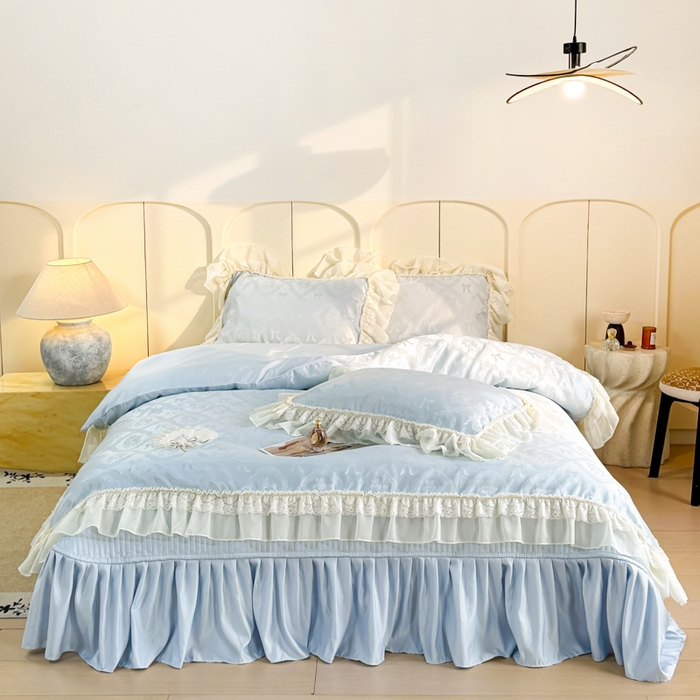 91家纺网 家纺一手货源 找家纺 大麦家纺 2026新款法式花边天丝床盖四件套 霞月韵