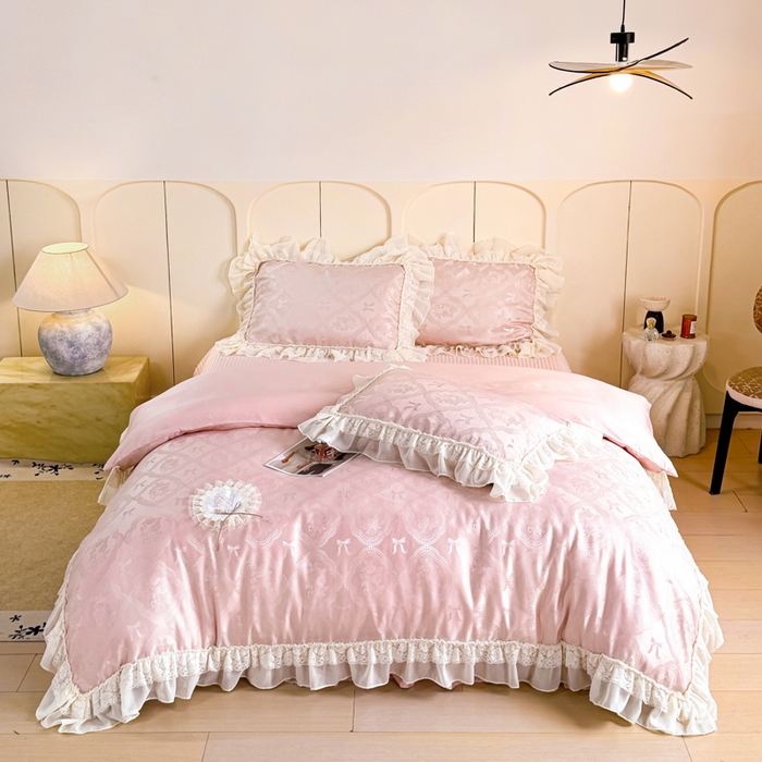 大麦家纺 2026新款法式花边天丝床盖四件套 流虹霰