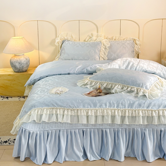 91家纺网 家纺一手货源 找家纺 大麦家纺 2026新款法式花边天丝床盖四件套 霞月韵