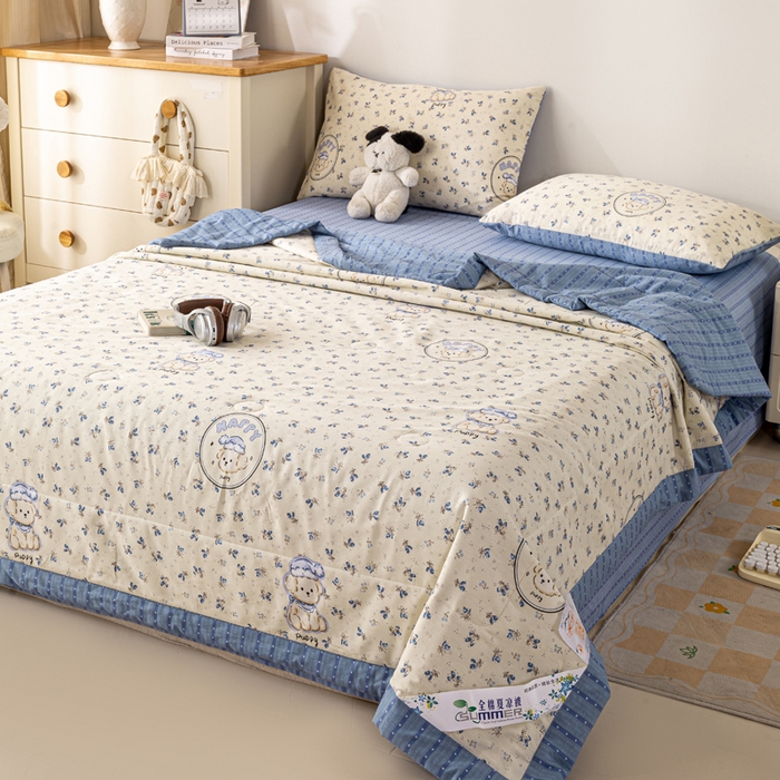 91家纺网 家纺一手货源 找家纺 红日子纺织品 2026新款里外全棉纯棉印花夏被夏凉被空调被 玲语小狗