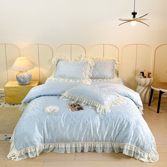 大麦家纺 2026新款法式花边天丝床盖四件套 霞月韵