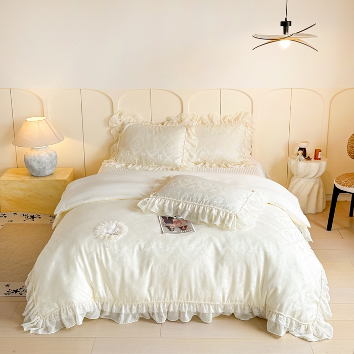 大麦家纺 2026新款法式花边天丝床盖四件套 浮光滟