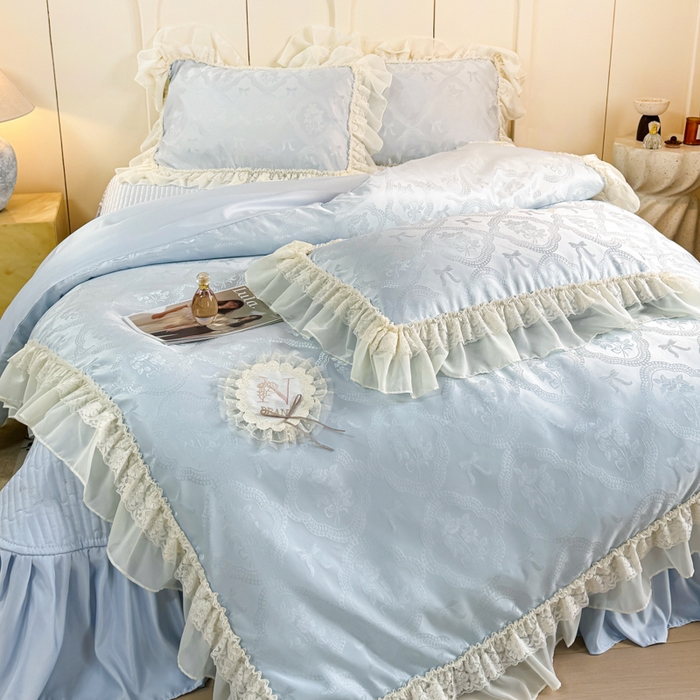 91家纺网 家纺一手货源 找家纺 大麦家纺 2026新款法式花边天丝床盖四件套 霞月韵