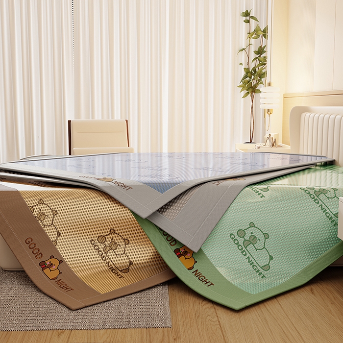 91家纺网 家纺一手货源 找家纺 福来临家纺 2026新款卡皮巴拉小熊款冰藤刺绣凉感席席子凉席 冰藤卡皮巴拉-灰-床席款