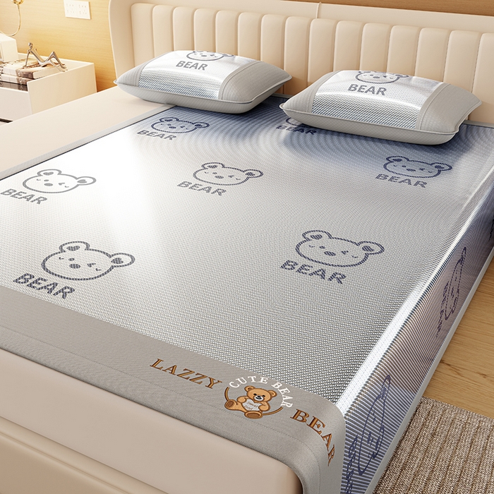 91家纺网 家纺一手货源 找家纺 福来临家纺 2026新款卡皮巴拉小熊款冰藤刺绣凉感席席子凉席 冰藤小熊-蓝-床席款