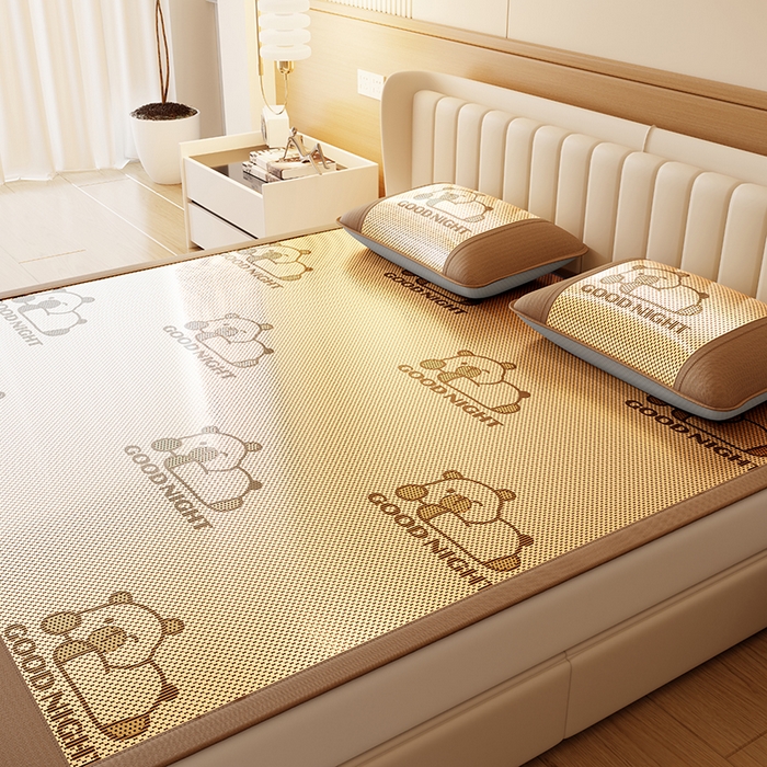 91家纺网 家纺一手货源 找家纺 福来临家纺 2026新款卡皮巴拉小熊款冰藤刺绣凉感席席子凉席 冰藤卡皮巴拉-咖-床席款