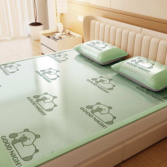 91家纺网 家纺一手货源 找家纺 福来临家纺 2026新款卡皮巴拉小熊款冰藤刺绣凉感席席子凉席 冰藤卡皮巴拉-绿-床席款