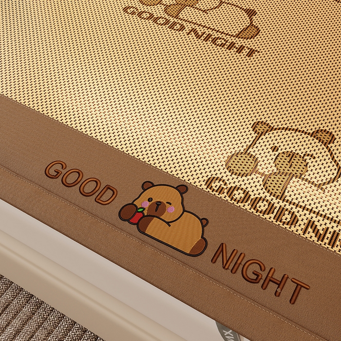 91家纺网 家纺一手货源 找家纺 福来临家纺 2026新款卡皮巴拉小熊款冰藤刺绣凉感席席子凉席 冰藤卡皮巴拉-咖-床席款