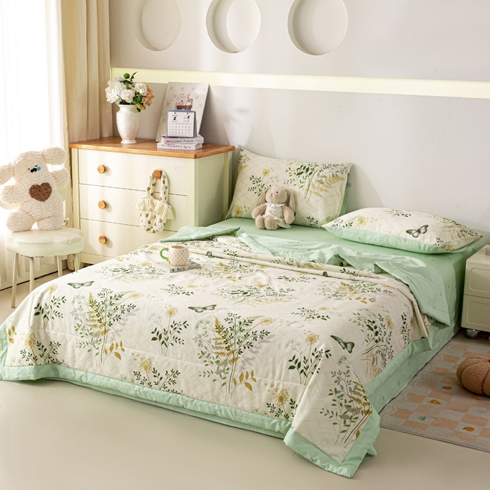 91家纺网 家纺一手货源 找家纺 红日子纺织品 2026新款里外全棉纯棉印花夏被夏凉被空调被 绿意盎然