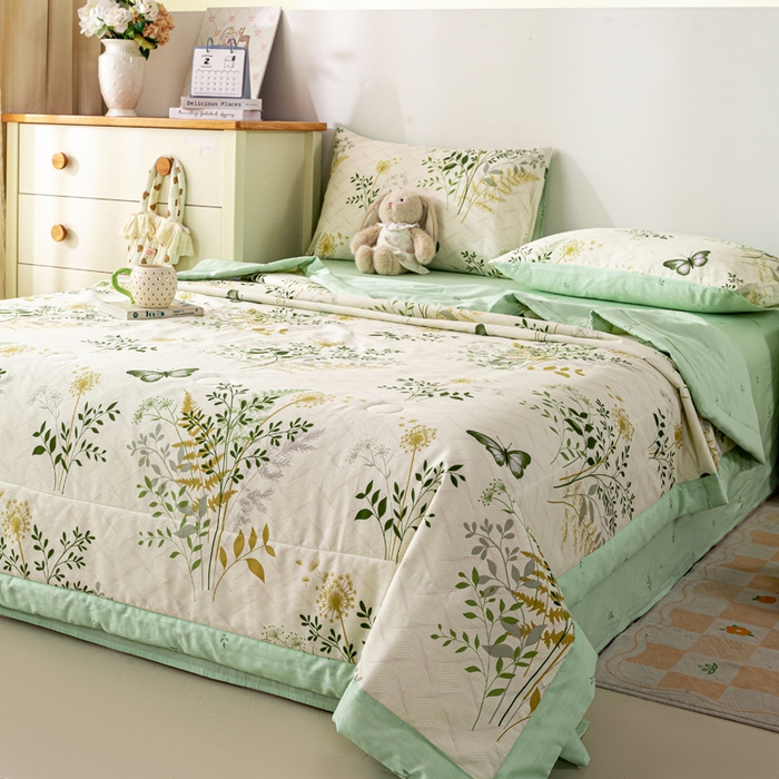 91家纺网 家纺一手货源 找家纺 红日子纺织品 2026新款里外全棉纯棉印花夏被夏凉被空调被 绿意盎然