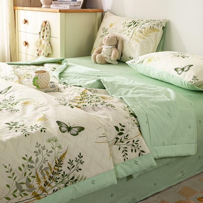 91家纺网 家纺一手货源 找家纺 红日子纺织品 2026新款里外全棉纯棉印花夏被夏凉被空调被 绿意盎然