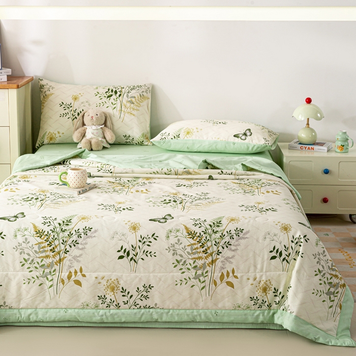 91家纺网 家纺一手货源 找家纺 红日子纺织品 2026新款里外全棉纯棉印花夏被夏凉被空调被 绿意盎然