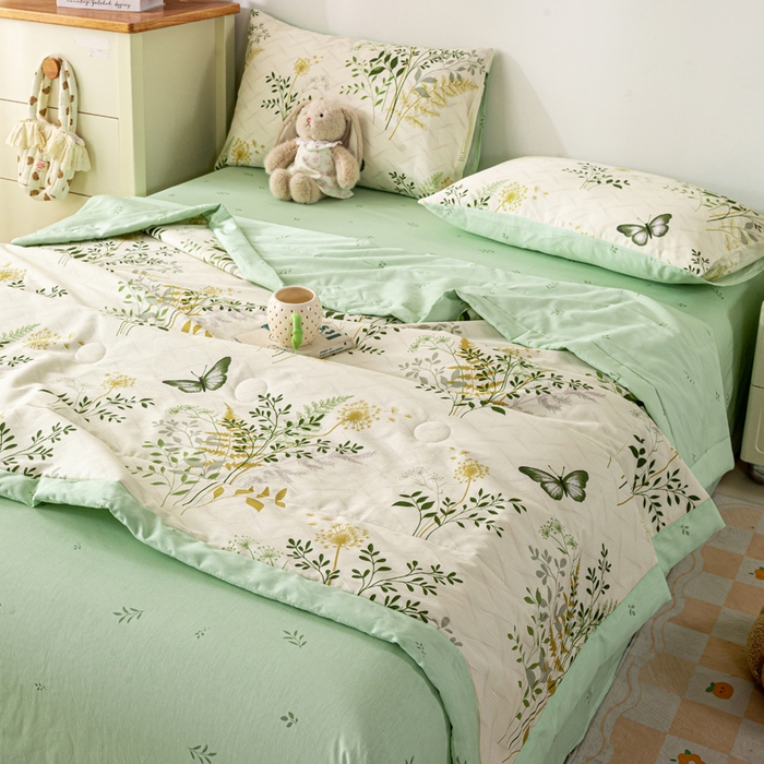 91家纺网 家纺一手货源 找家纺 红日子纺织品 2026新款里外全棉纯棉印花夏被夏凉被空调被 绿意盎然