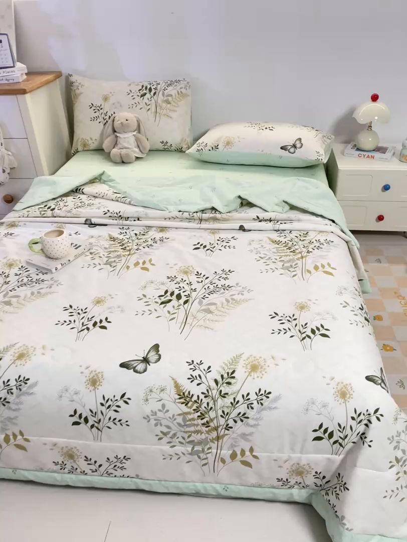 91家纺网 家纺一手货源 找家纺 红日子纺织品 2026新款里外全棉纯棉印花夏被夏凉被空调被 绿意盎然