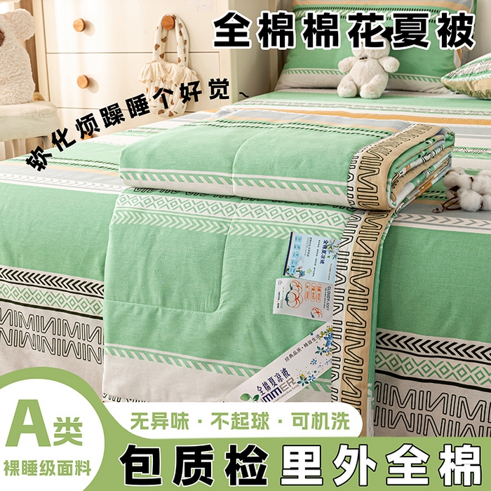 红日子纺织品 2026新款里外全棉纯棉印花夏被夏凉被空调被 曼波绿