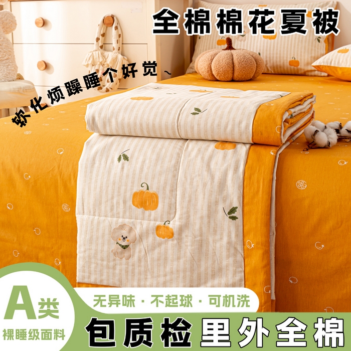红日子纺织品 2026新款里外全棉纯棉印花夏被夏凉被空调被 南瓜小狗