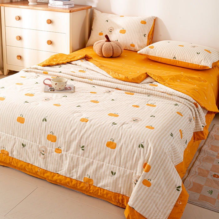 91家纺网 家纺一手货源 找家纺 红日子纺织品 2026新款里外全棉纯棉印花夏被夏凉被空调被 南瓜小狗