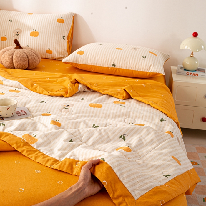 91家纺网 家纺一手货源 找家纺 红日子纺织品 2026新款里外全棉纯棉印花夏被夏凉被空调被 南瓜小狗