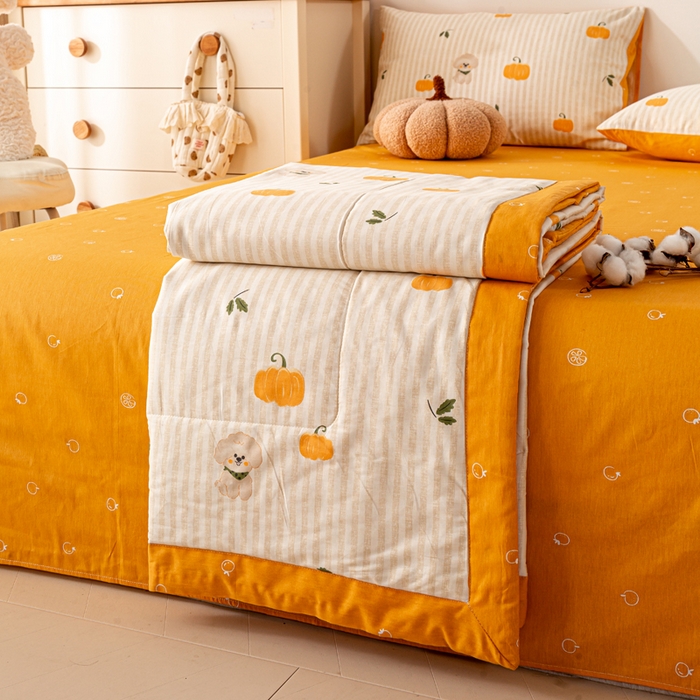 91家纺网 家纺一手货源 找家纺 红日子纺织品 2026新款里外全棉纯棉印花夏被夏凉被空调被 南瓜小狗