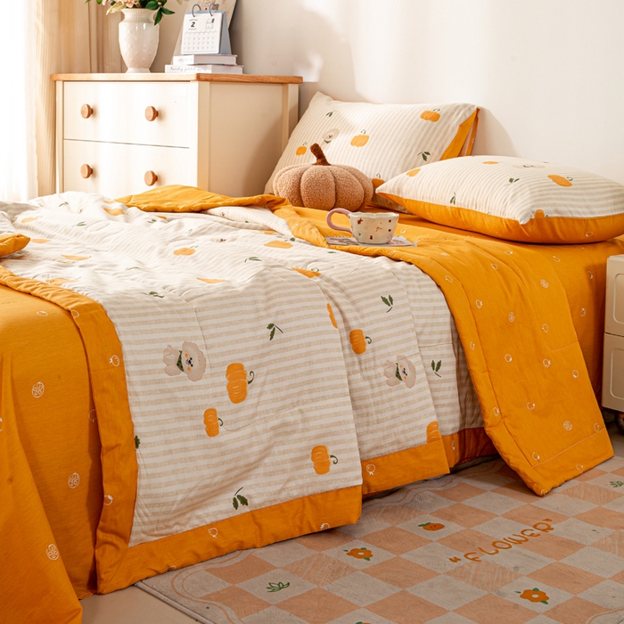 91家纺网 家纺一手货源 找家纺 红日子纺织品 2026新款里外全棉纯棉印花夏被夏凉被空调被 南瓜小狗