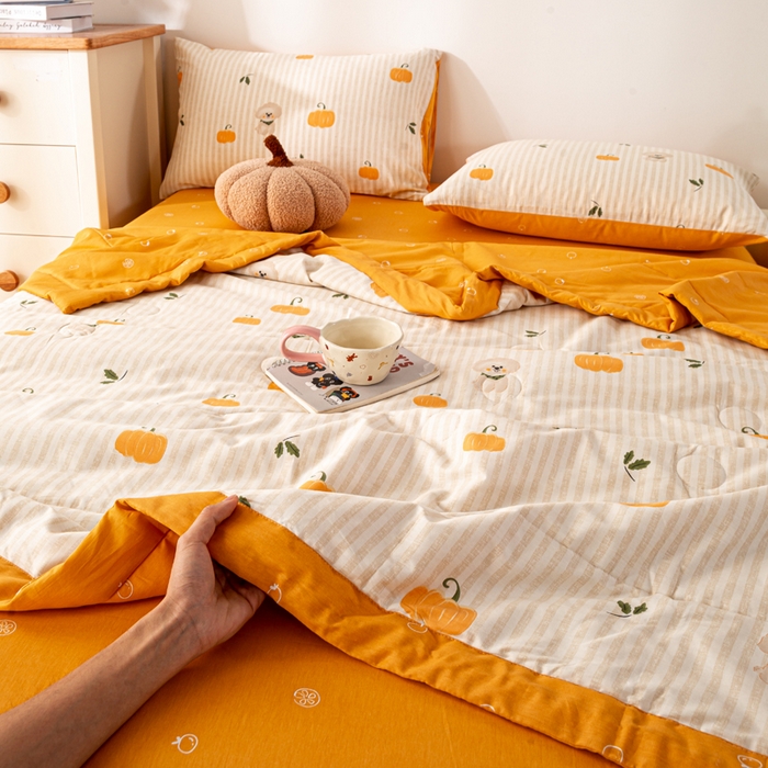 91家纺网 家纺一手货源 找家纺 红日子纺织品 2026新款里外全棉纯棉印花夏被夏凉被空调被 南瓜小狗