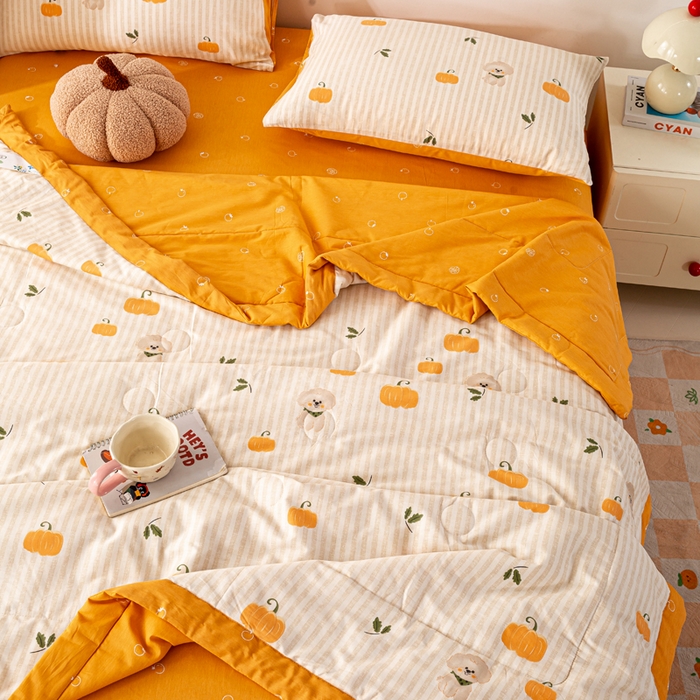 91家纺网 家纺一手货源 找家纺 红日子纺织品 2026新款里外全棉纯棉印花夏被夏凉被空调被 南瓜小狗