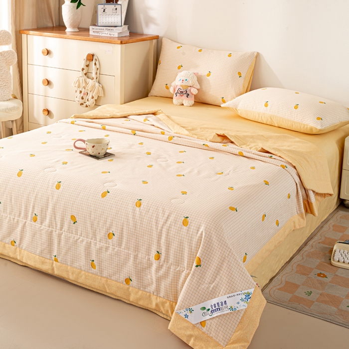 91家纺网 家纺一手货源 找家纺 红日子纺织品 2026新款里外全棉纯棉印花夏被夏凉被空调被 柠檬小镇