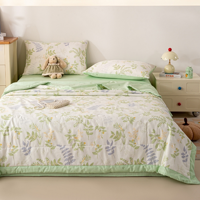 91家纺网 家纺一手货源 找家纺 红日子纺织品 2026新款里外全棉纯棉印花夏被夏凉被空调被 沁雨花叶