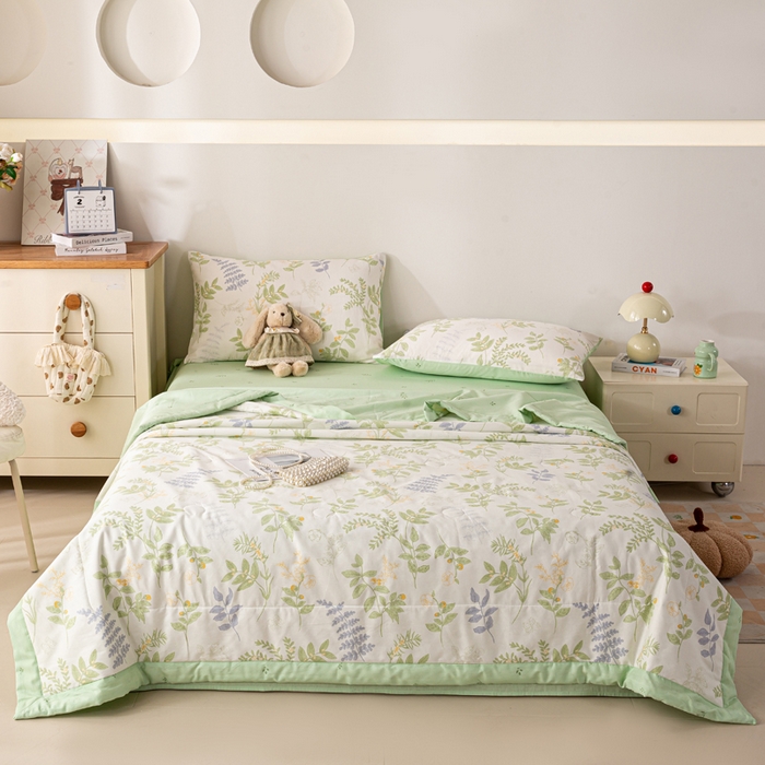 91家纺网 家纺一手货源 找家纺 红日子纺织品 2026新款里外全棉纯棉印花夏被夏凉被空调被 沁雨花叶