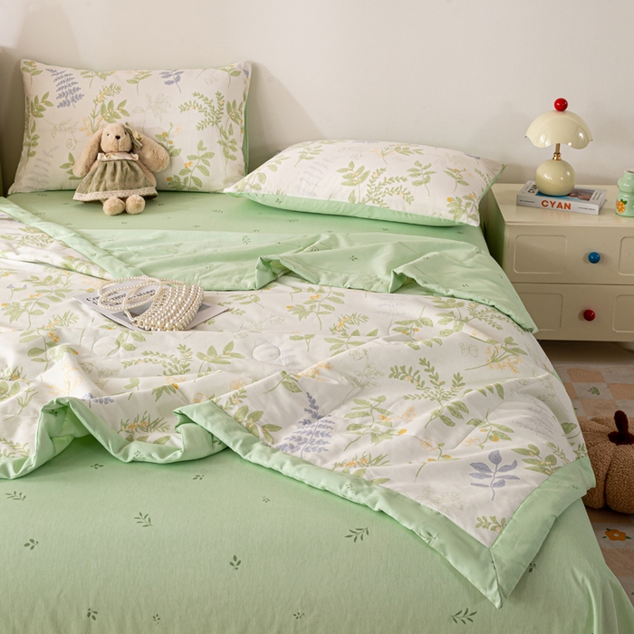 91家纺网 家纺一手货源 找家纺 红日子纺织品 2026新款里外全棉纯棉印花夏被夏凉被空调被 沁雨花叶