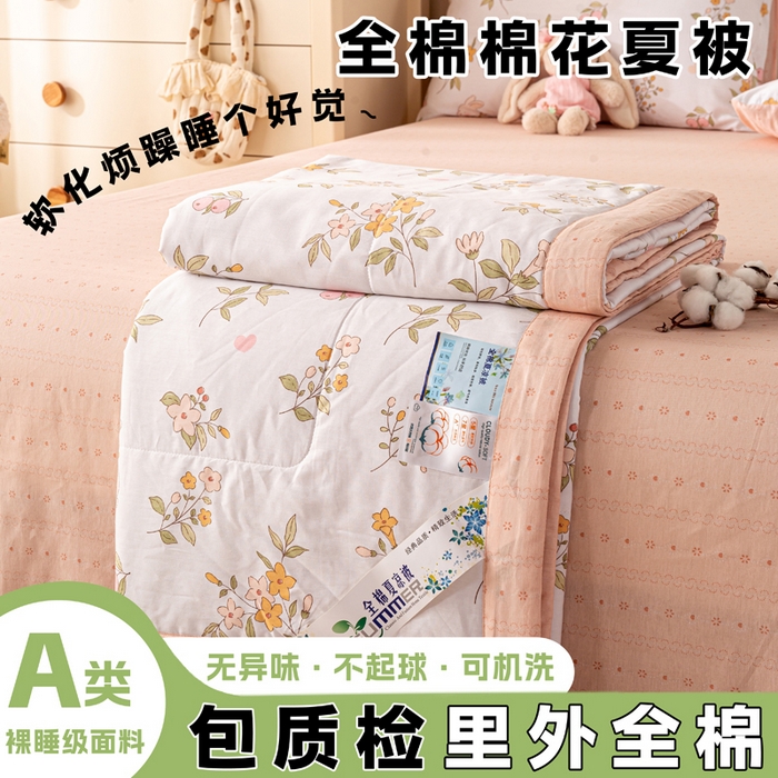 红日子纺织品 2026新款里外全棉纯棉印花夏被夏凉被空调被 清风小兔