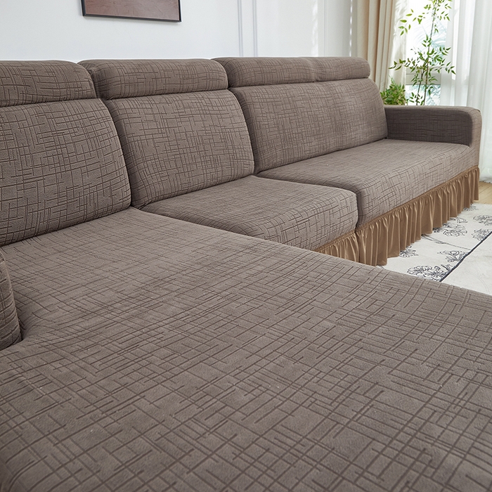 91家纺网 家纺一手货源 找家纺 （总）飞翔家纺沙发套 2026新款素格纹裙摆沙发套贵妃