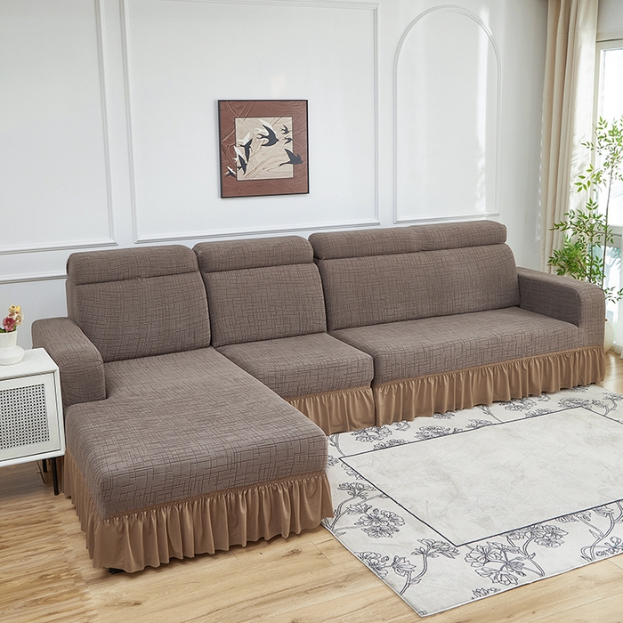 （总）飞翔家纺沙发套 2026新款素格纹裙沙发套摆贵妃