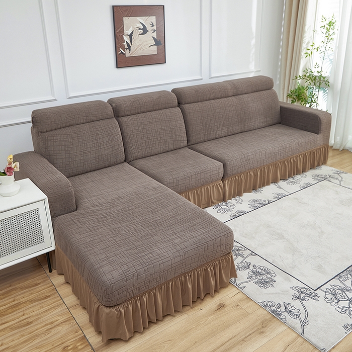 91家纺网 家纺一手货源 找家纺 （总）飞翔家纺沙发套 2026新款素格纹裙摆沙发套贵妃