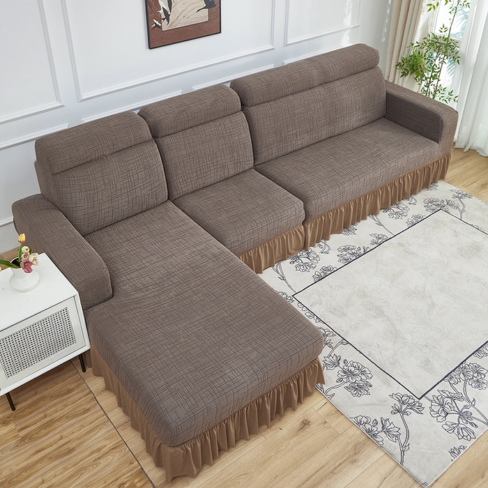 91家纺网 家纺一手货源 找家纺 （总）飞翔家纺沙发套 2026新款素格纹裙摆沙发套贵妃