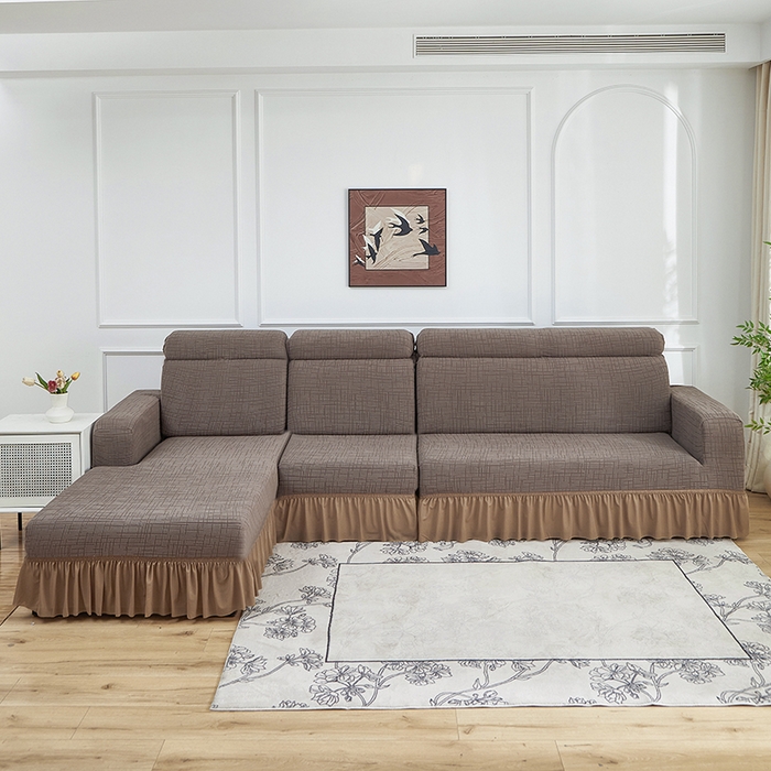 91家纺网 家纺一手货源 找家纺 （总）飞翔家纺沙发套 2026新款素格纹裙摆沙发套贵妃