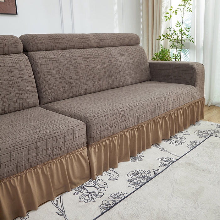 91家纺网 家纺一手货源 找家纺 （总）飞翔家纺沙发套 2026新款素格纹裙摆沙发套贵妃