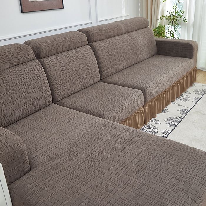 91家纺网 家纺一手货源 找家纺 （总）飞翔家纺沙发套 2026新款素格纹裙摆沙发套贵妃