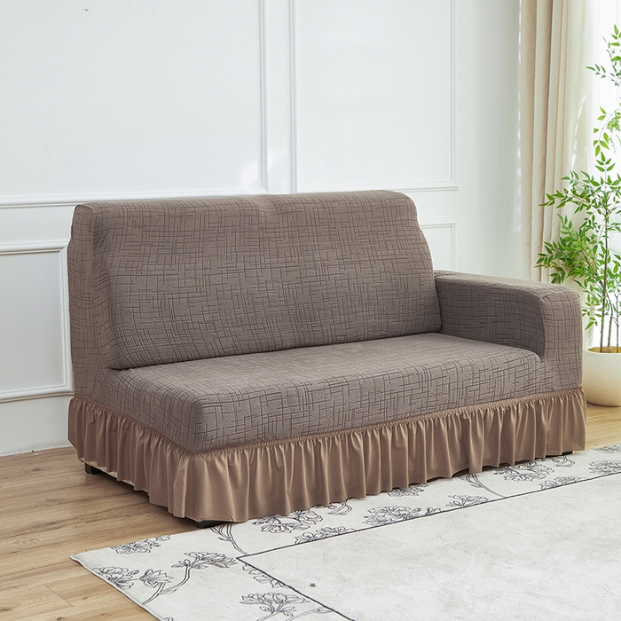 91家纺网 家纺一手货源 找家纺 （总）飞翔家纺沙发套 2026新款素格纹裙摆沙发套贵妃