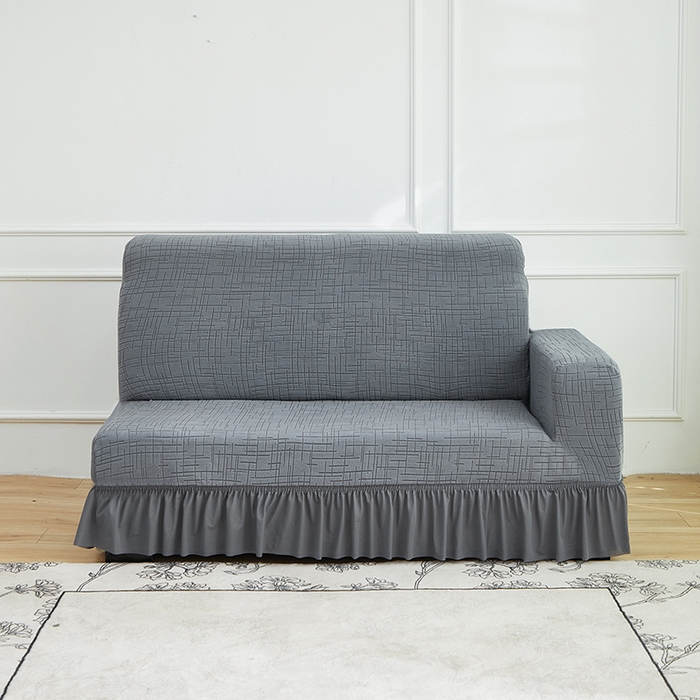 91家纺网 家纺一手货源 找家纺 飞翔家纺沙发套 2026新款素格纹裙摆沙发套贵妃 中灰色