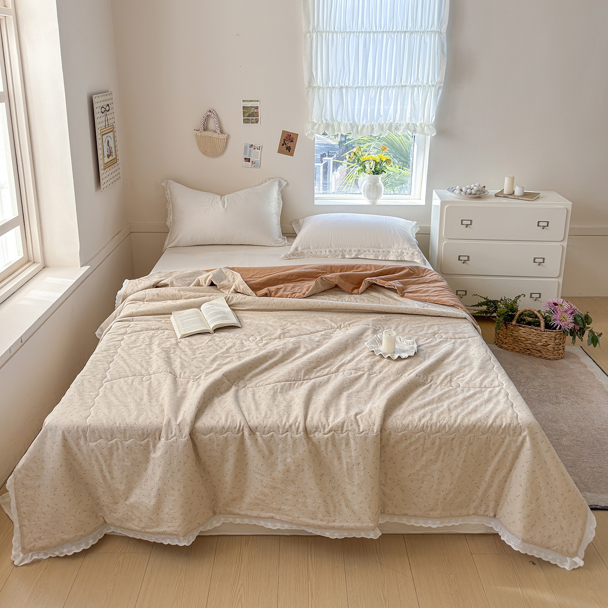 91家纺网 家纺一手货源 找家纺 摩时 2026春夏新款全棉棉麻夏被空调被单双人被子棉花被 繁花